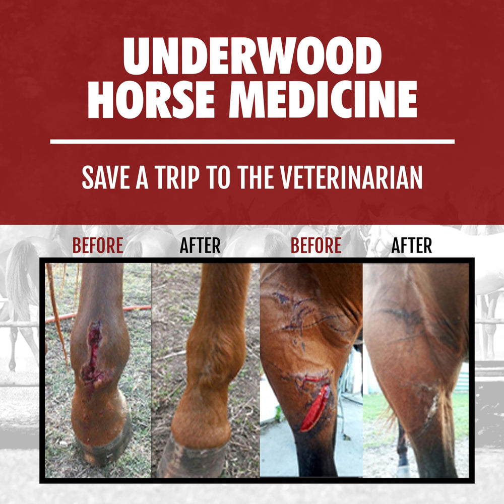 Underwood Horse Medicine uso en animales variados para primeros auxilios básicos.