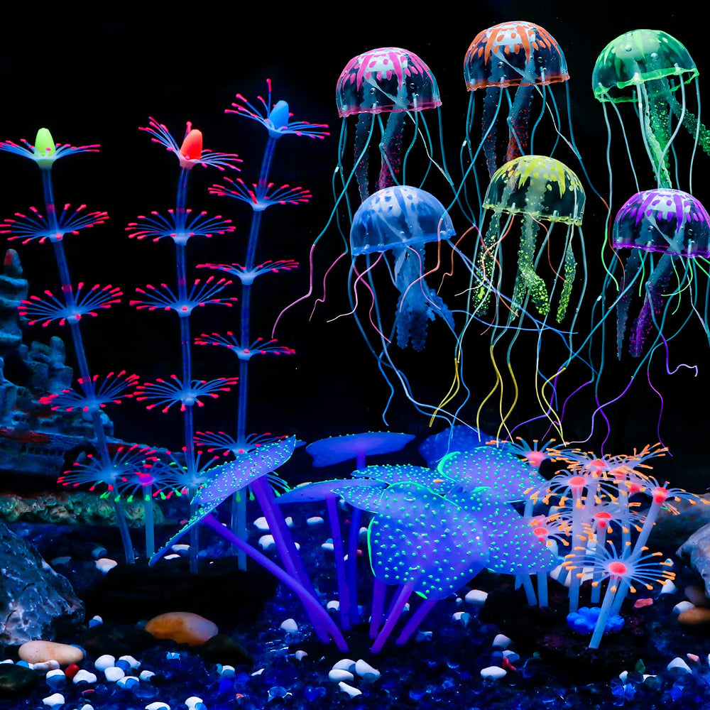 Uniclife 4-pack de medusas artificiales, decoración compacta para acuarios.