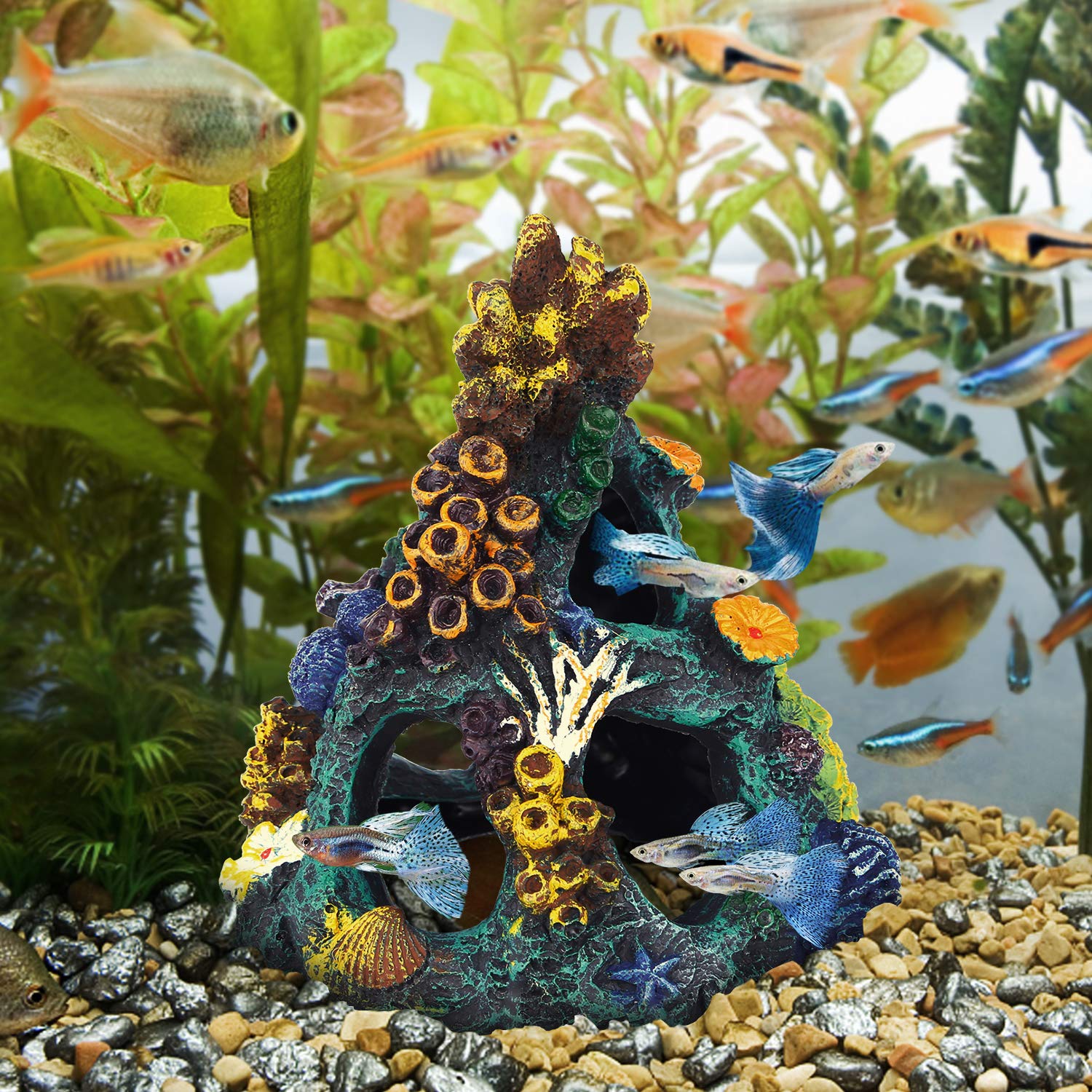 Uniclife resina durable acuario, decoracion versátil para agua salada o dulce.