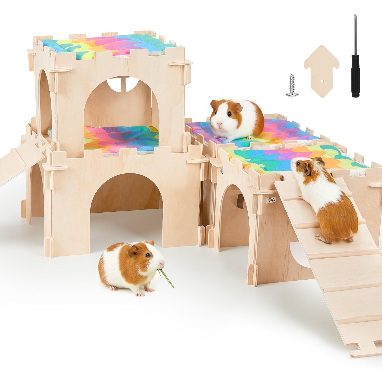 Unicorn Catcher: casa para cobaya de madera con escaleras para descanso seguro.