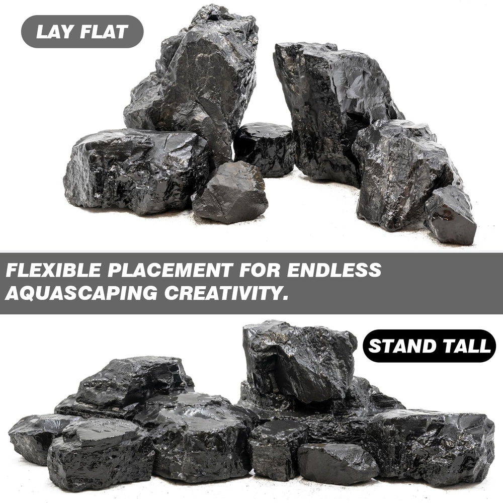 Unocho piedras-acuario-negro-6: piedra duradera para paludarios y hábitats variados.