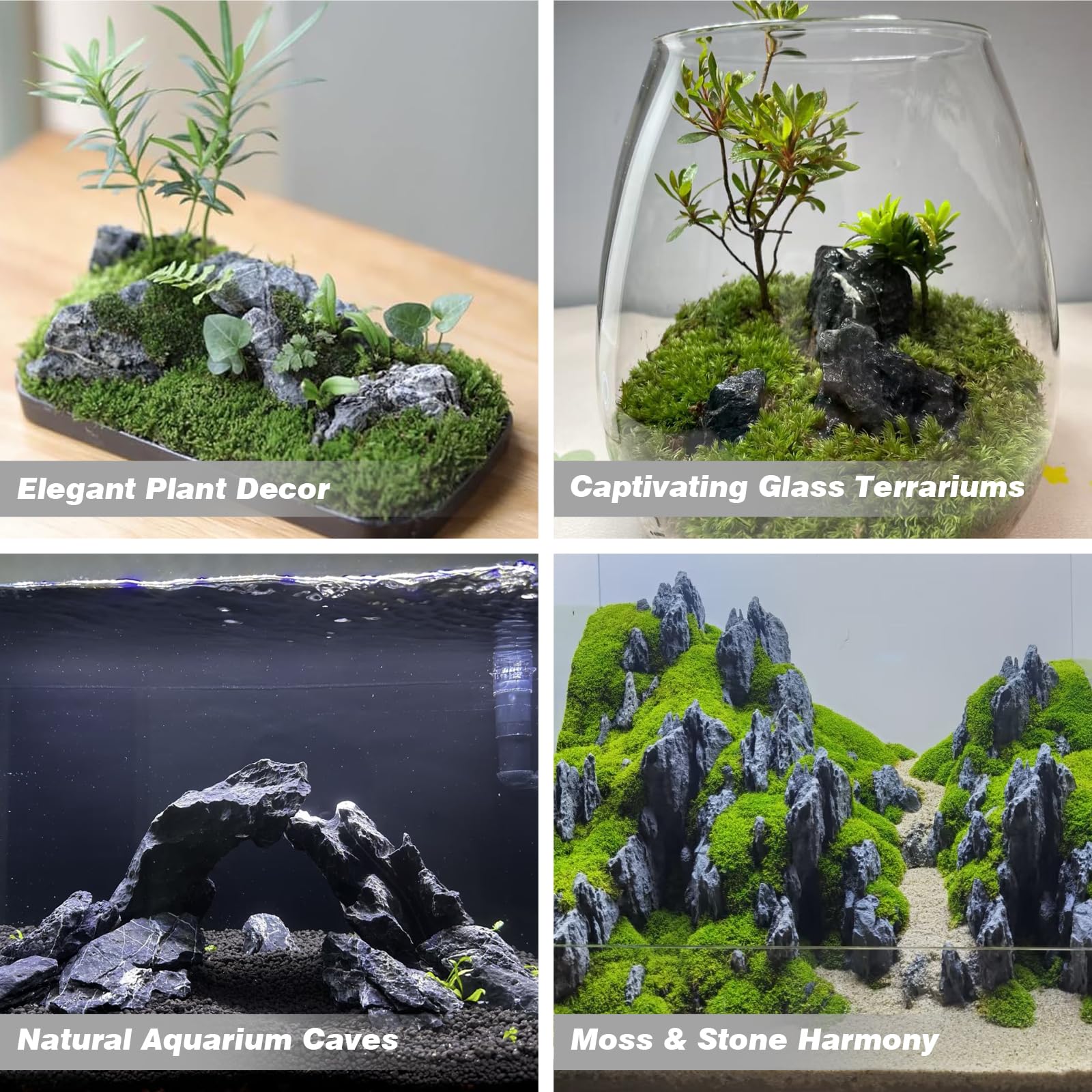 Piedras Seiryu para acuario con temática de río, crean lecho natural y flujo suave.
