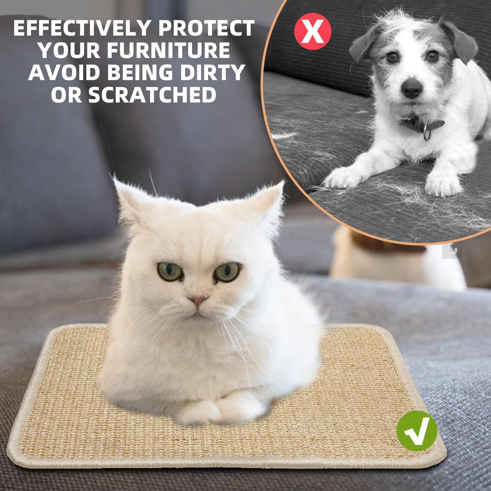 Uotey rascador sisal beige, ideal para proteger muebles y canalizar la energía de las mascotas.