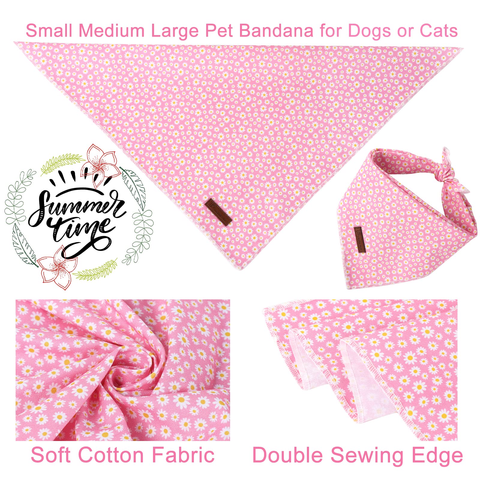 Bandana UP URARA PUP con patrón rosa daisy, ajuste cómodo para perros grandes