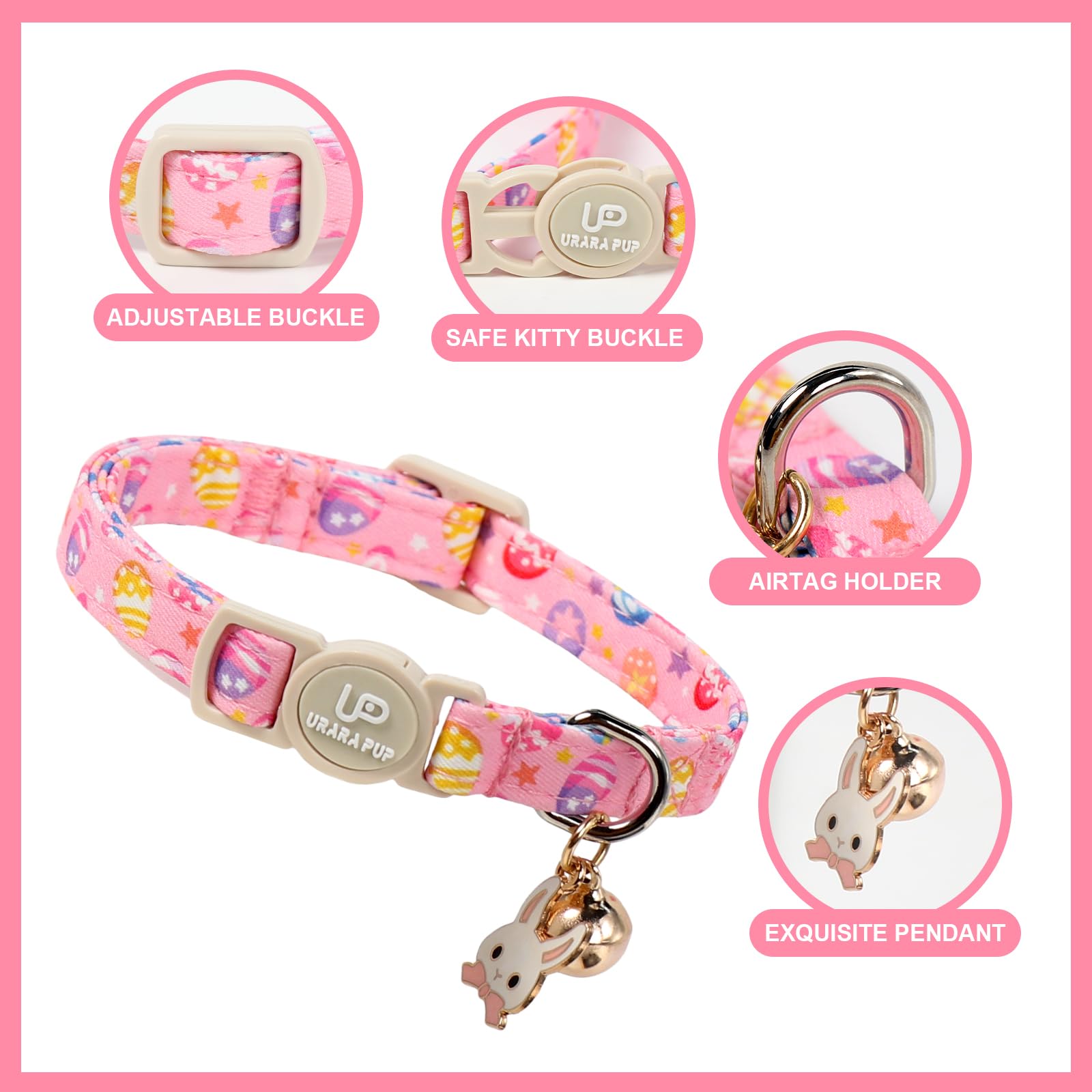UP URARA PUP collar gato Pascua huevos coloridos mejora seguridad y estilo.