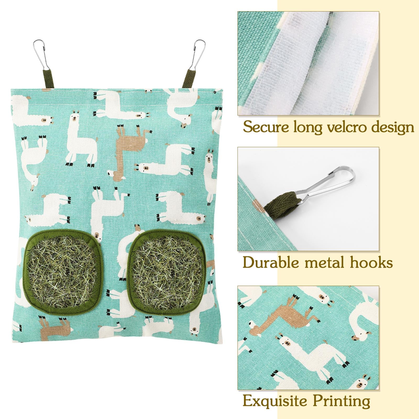UPINS material resistente bolsa heno conejo, estructura duradera para uso diario.