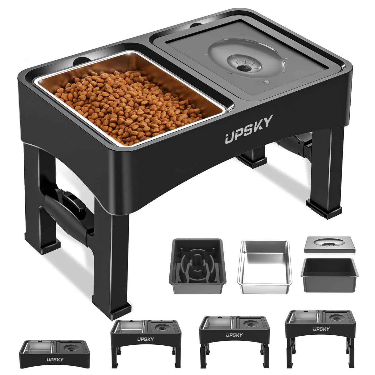 Upsky 3 en 1 tazón elevado para perros, enfoque ergonómico y comodidad al comer.