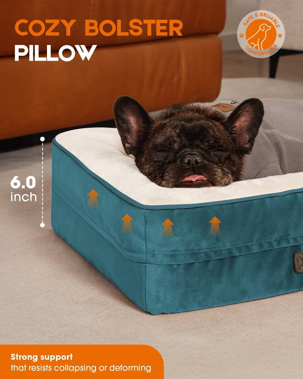Upvilla cama-perro borde-elevado 3-pulgadas proporciona mayor seguridad al dormir.