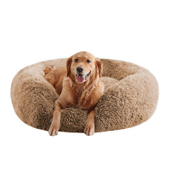 URGVANZ PET cama para perros en forma de rosquilla, vista frontal, soporte para cabeza y cuello.