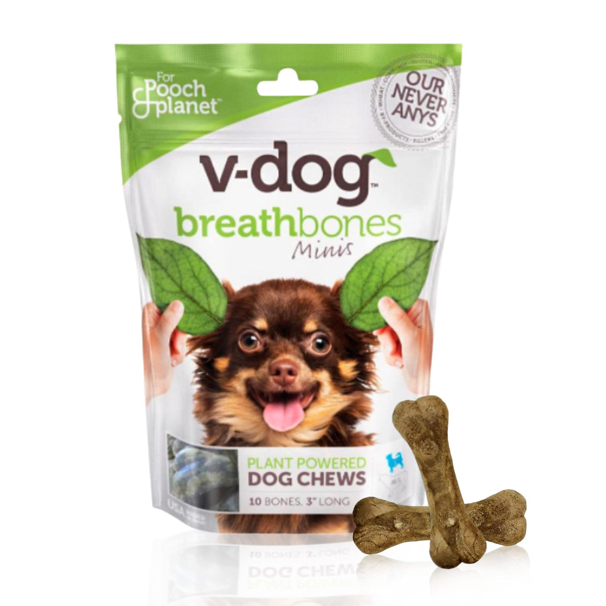 V-dog Breathbone: os dentaires véganes pour chiens, haleine plus fraîche après chaque friandise.