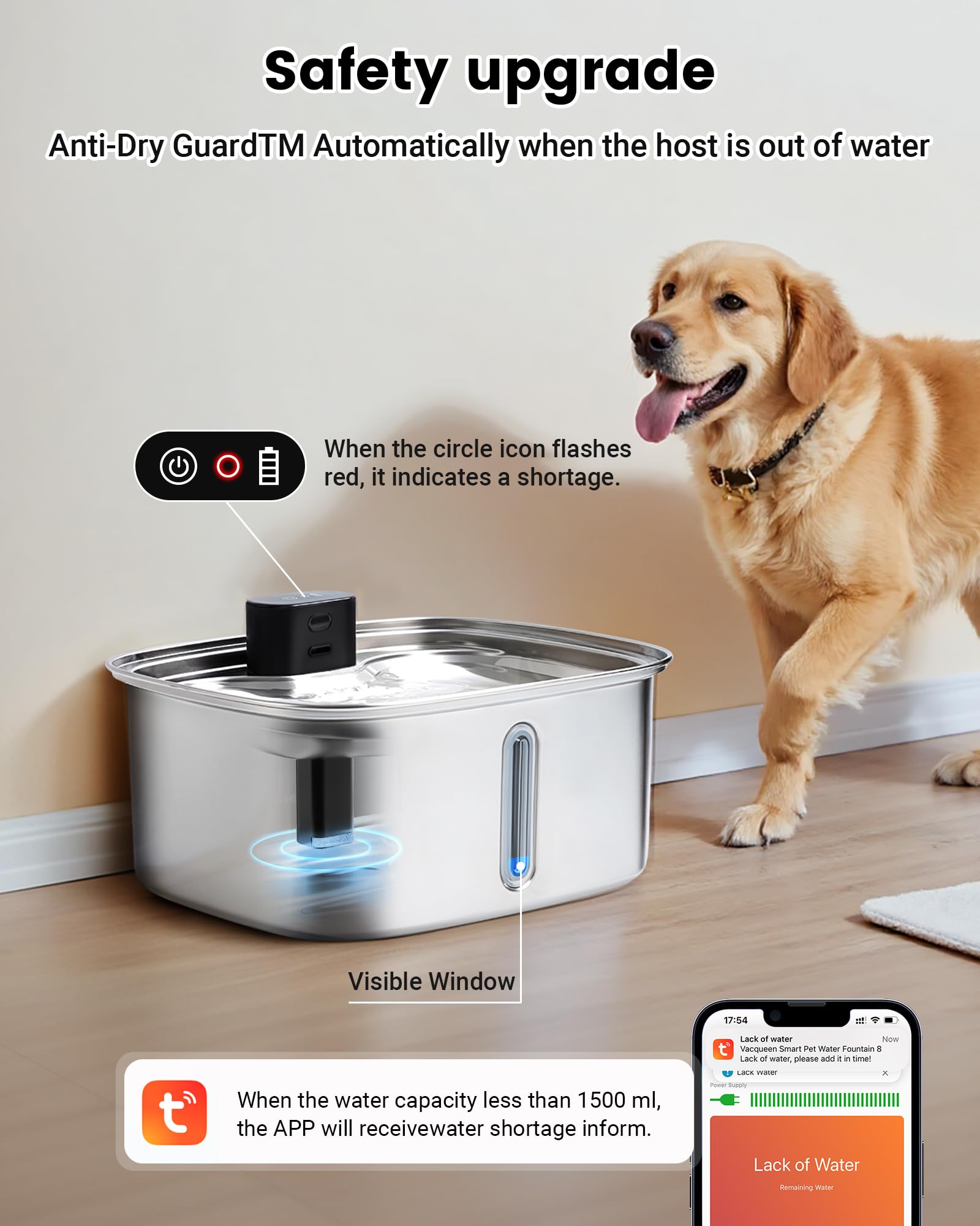 Vacqueen bebedero-modos-funcionamiento-3, opciones para adaptar el flujo según la mascota.