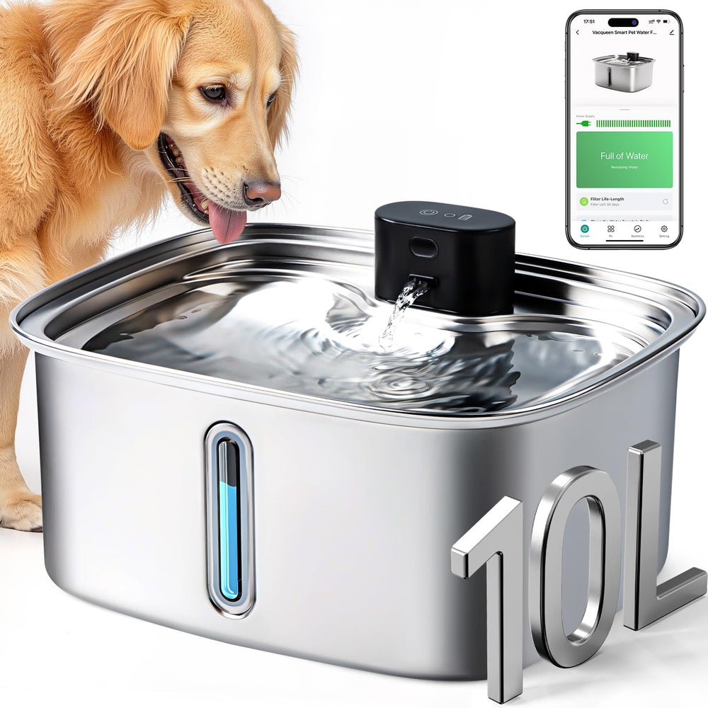 Vacqueen bebedero-perro-grande-10l, gran capacidad para varias mascotas y menos recargas.