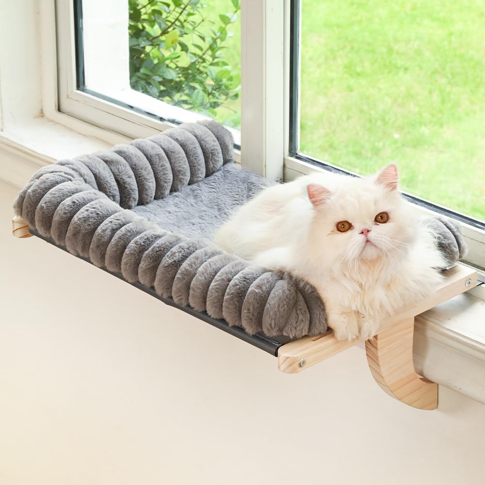 Valigogo Cloud-Soft: perch de ventana con vista frontal y descanso cómodo para gatos