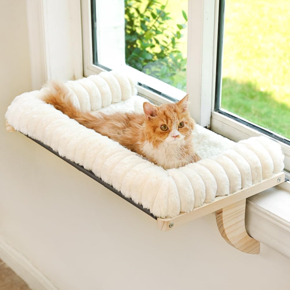 Valigogo Cloud-Soft: funda acolchada en primer plano para ventana de gato, limpieza fácil.
