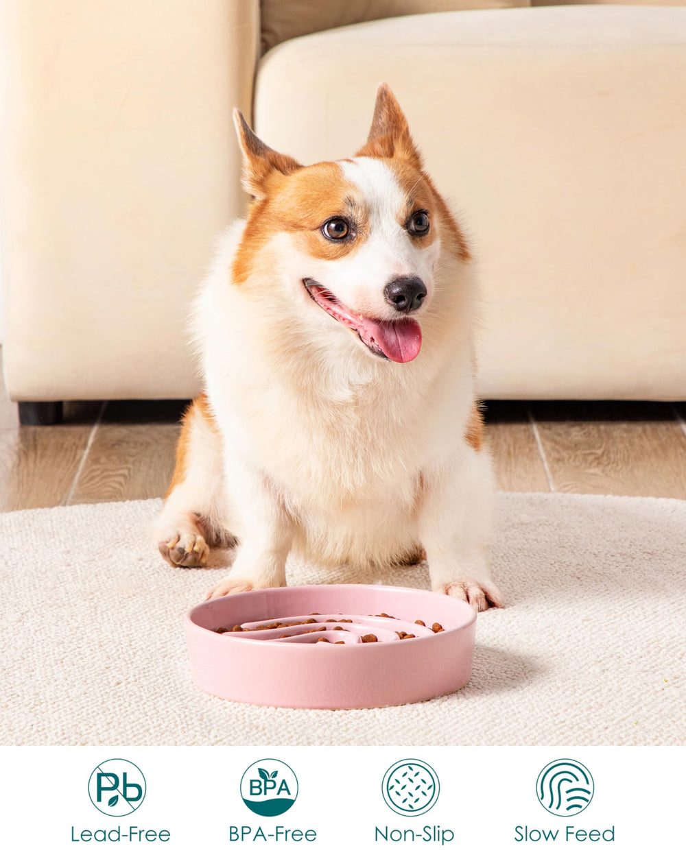 Base con peso, diseño estable que minimiza vuelcos durante la comida.