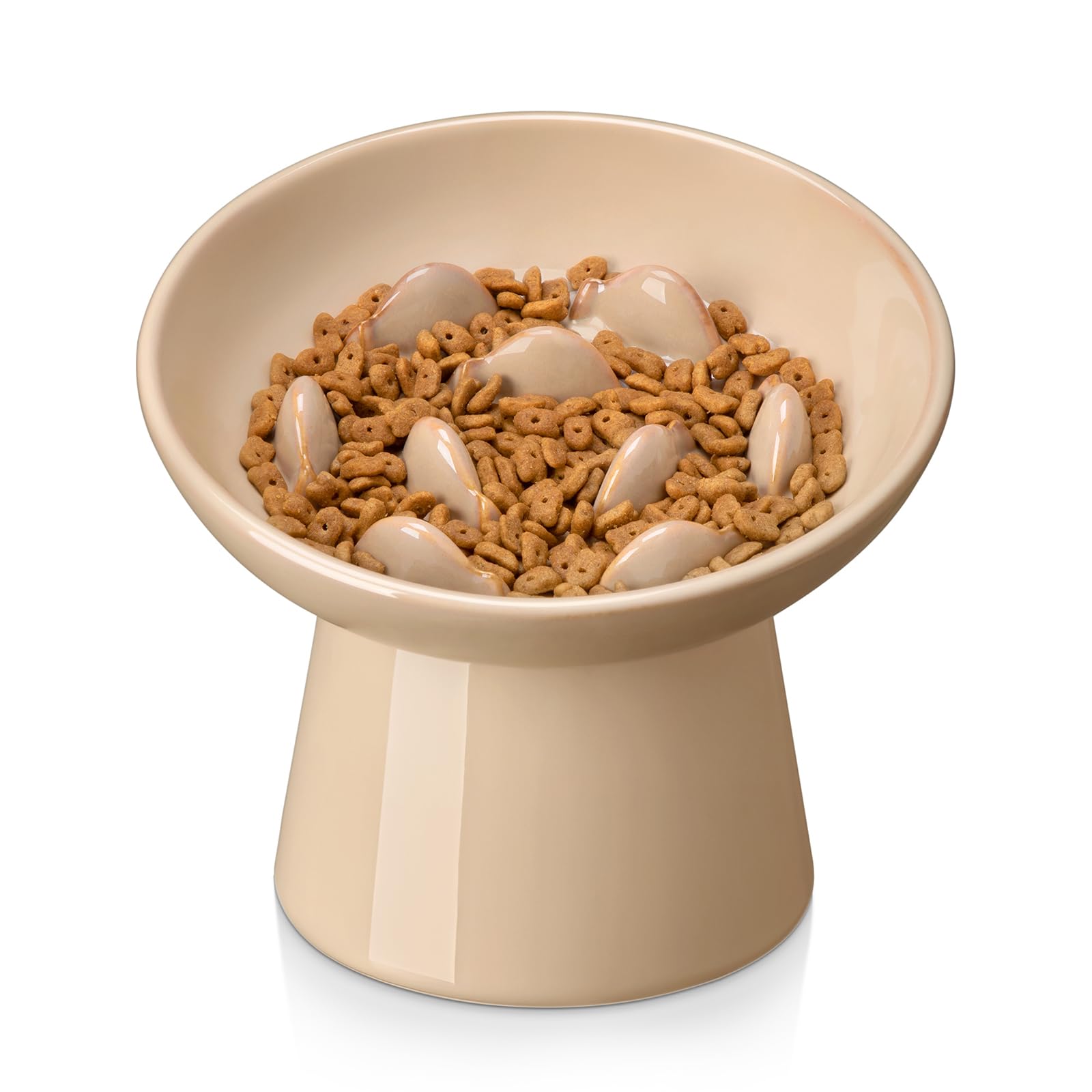 Vancasso bol lento cerámico elevado para gatos marrón, promueve comer despacio.