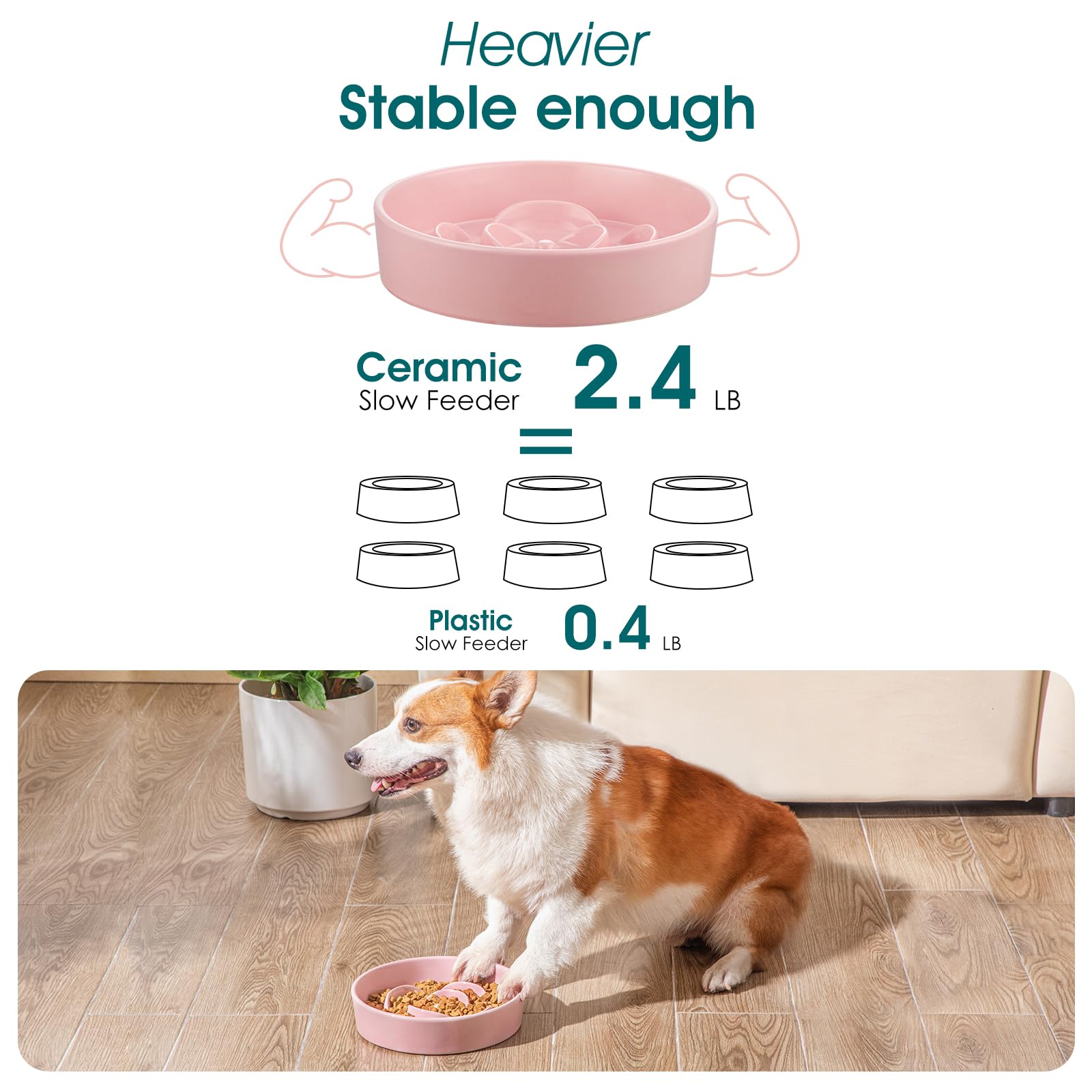 Vancasso peso duradero de cerámica, base estable para perros rosa