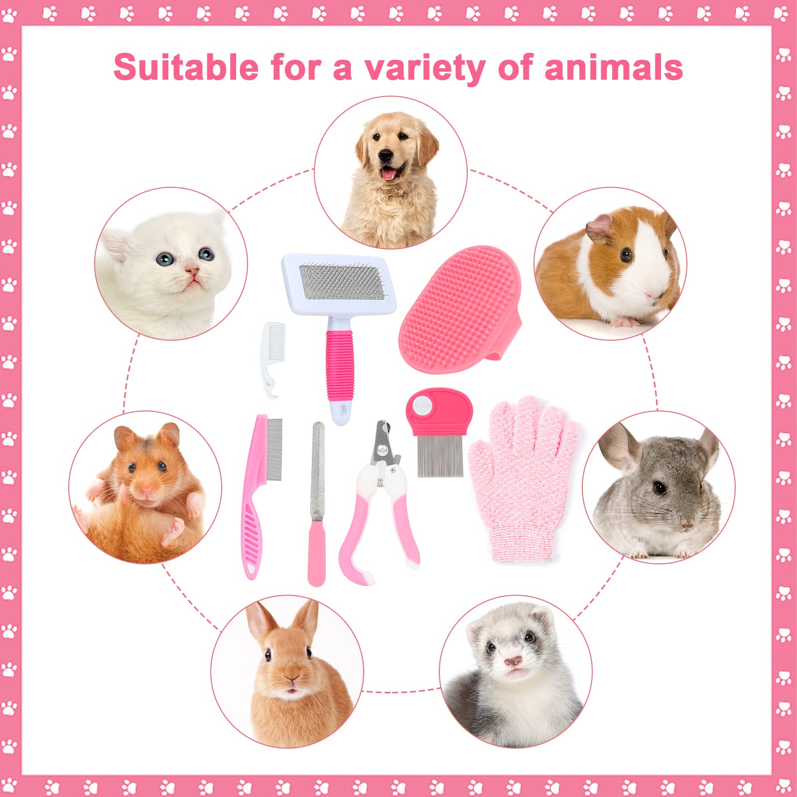 VCZONE kit peluqueria rosa: set completo para grooming diario en casa