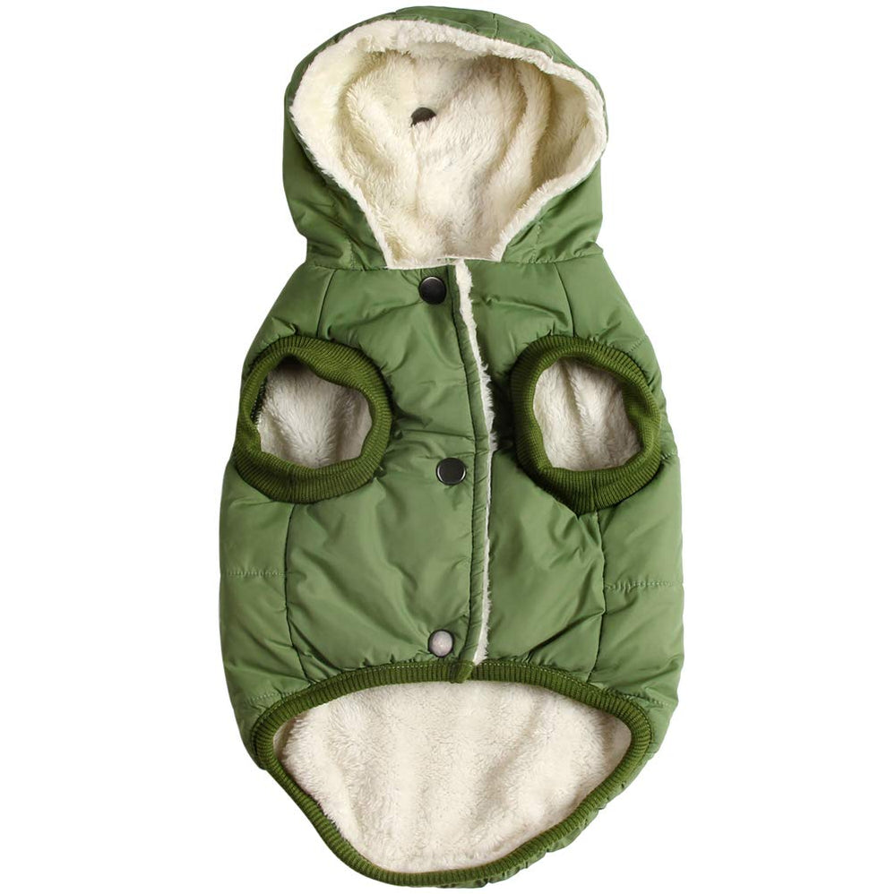 Abrigo Vecomfy para perro con capucha verde XXXL, vista frontal, ideal para paseos en frío.
