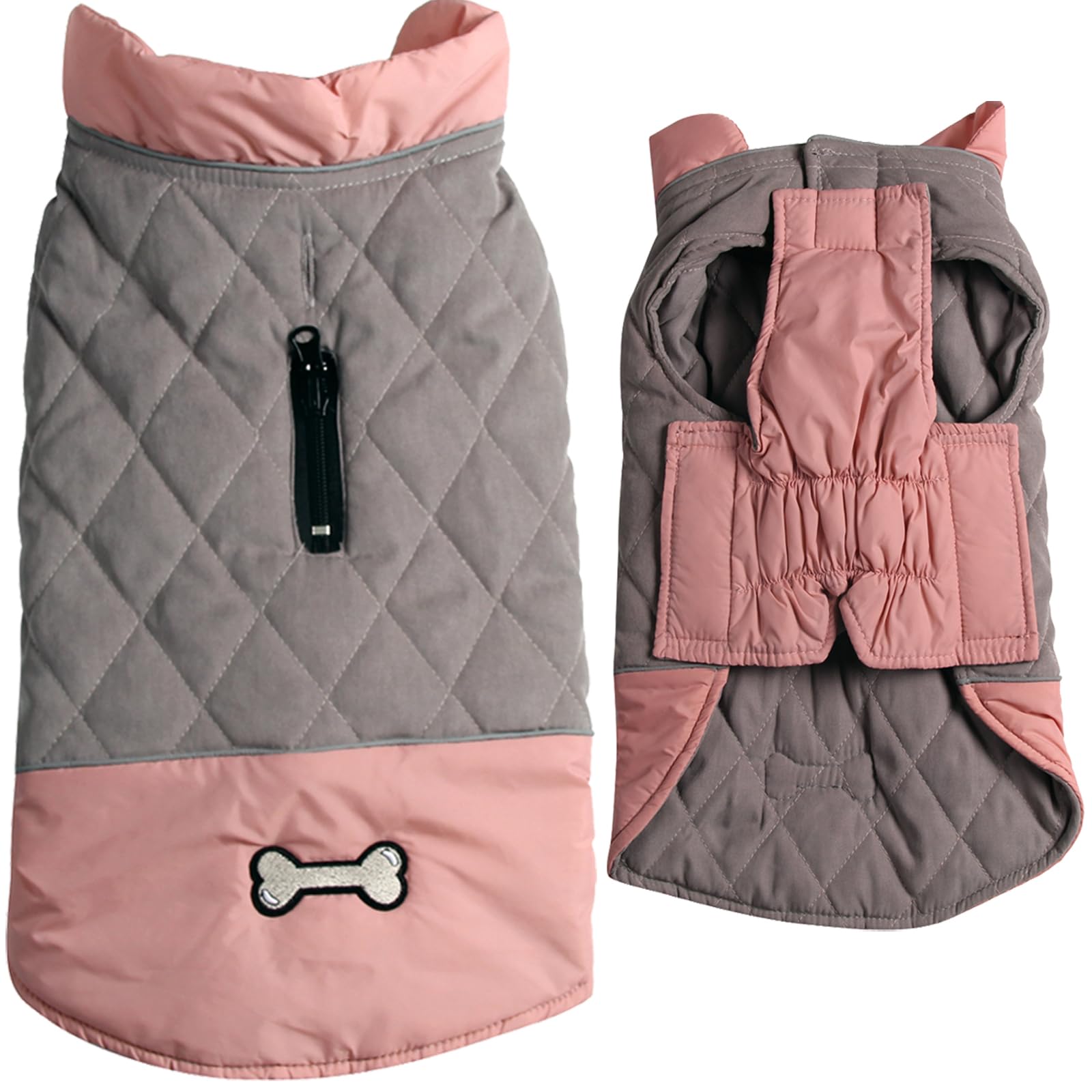 Vecomfy abrigo reversible para perro grande rosa y gris, dos caras para mayor versatilidad