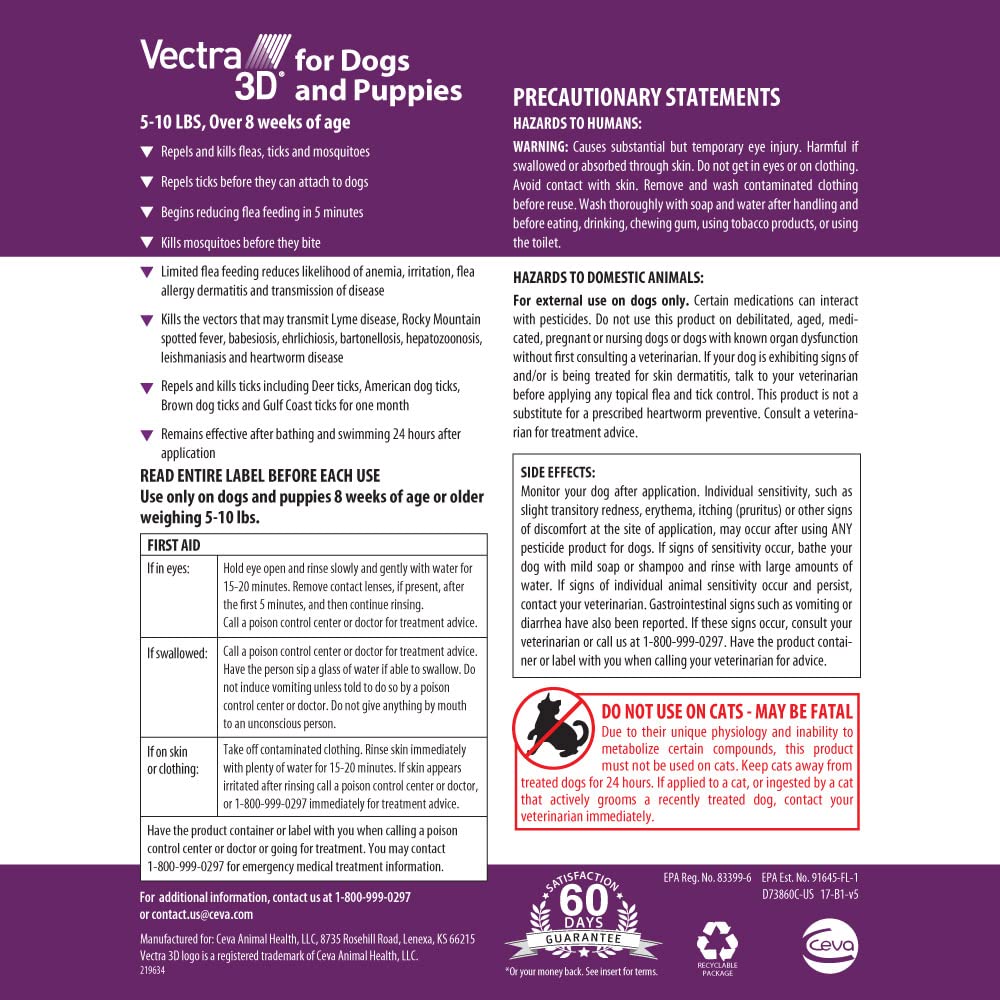 Vectra 3D: aplicación tópica seca y no grasa para perro pequeño.