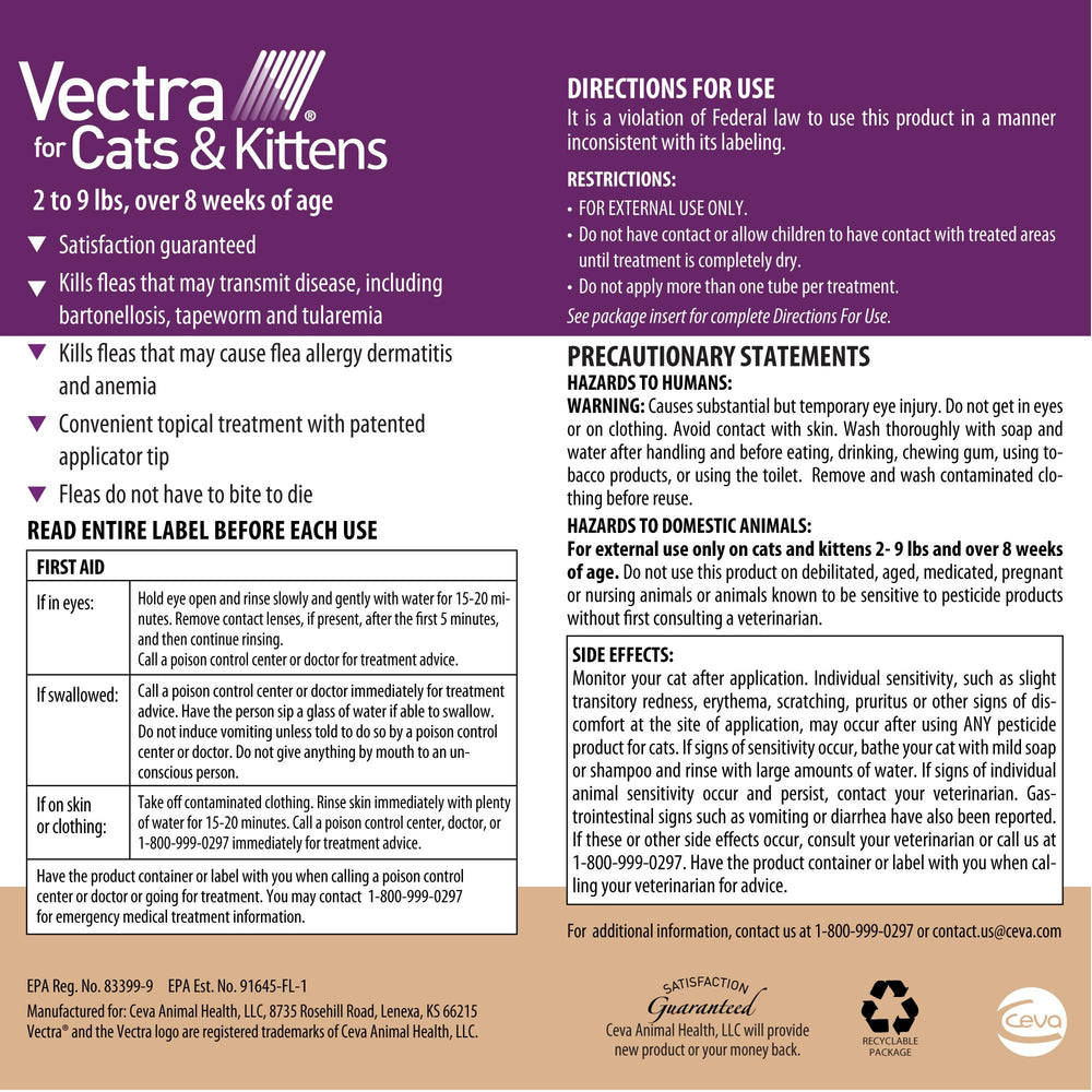 Vectra para gatos y gatitos, aplicación rápida y sin grasa en la piel.