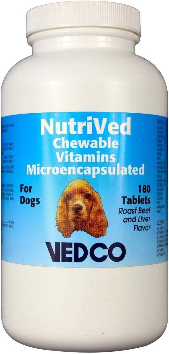 Vedco NutriVed, tabletas masticables, sabor ternera asada, apoyo nutricional para perros.
