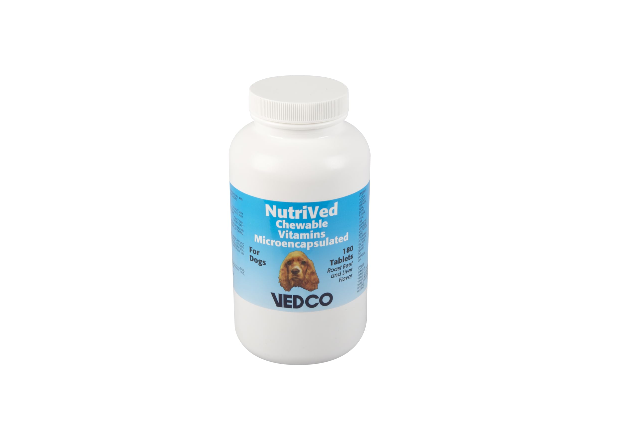 Vedco Nutrived: botella de vitaminas masticables para perros, apoyo a energía diaria.