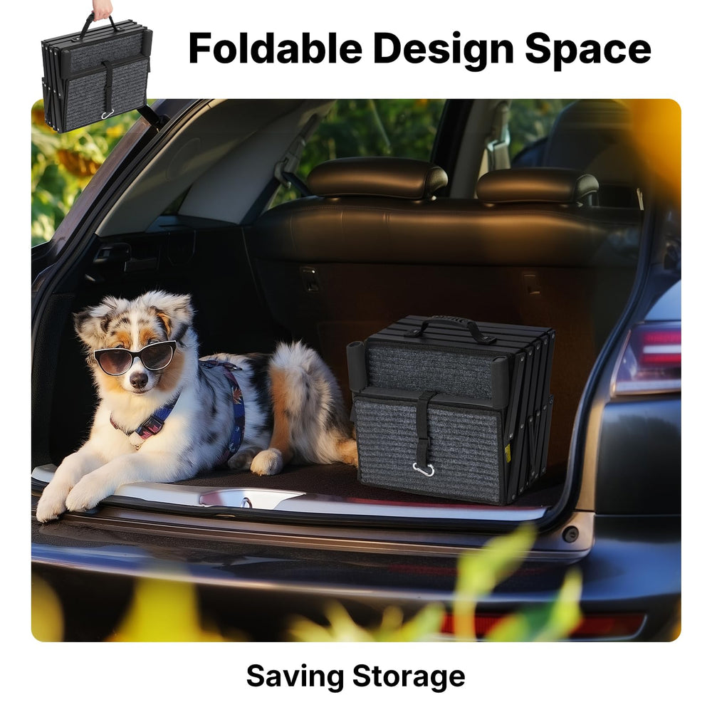 Pasos plegables Veehoo para perro en coche, diseño compacto para viajar.