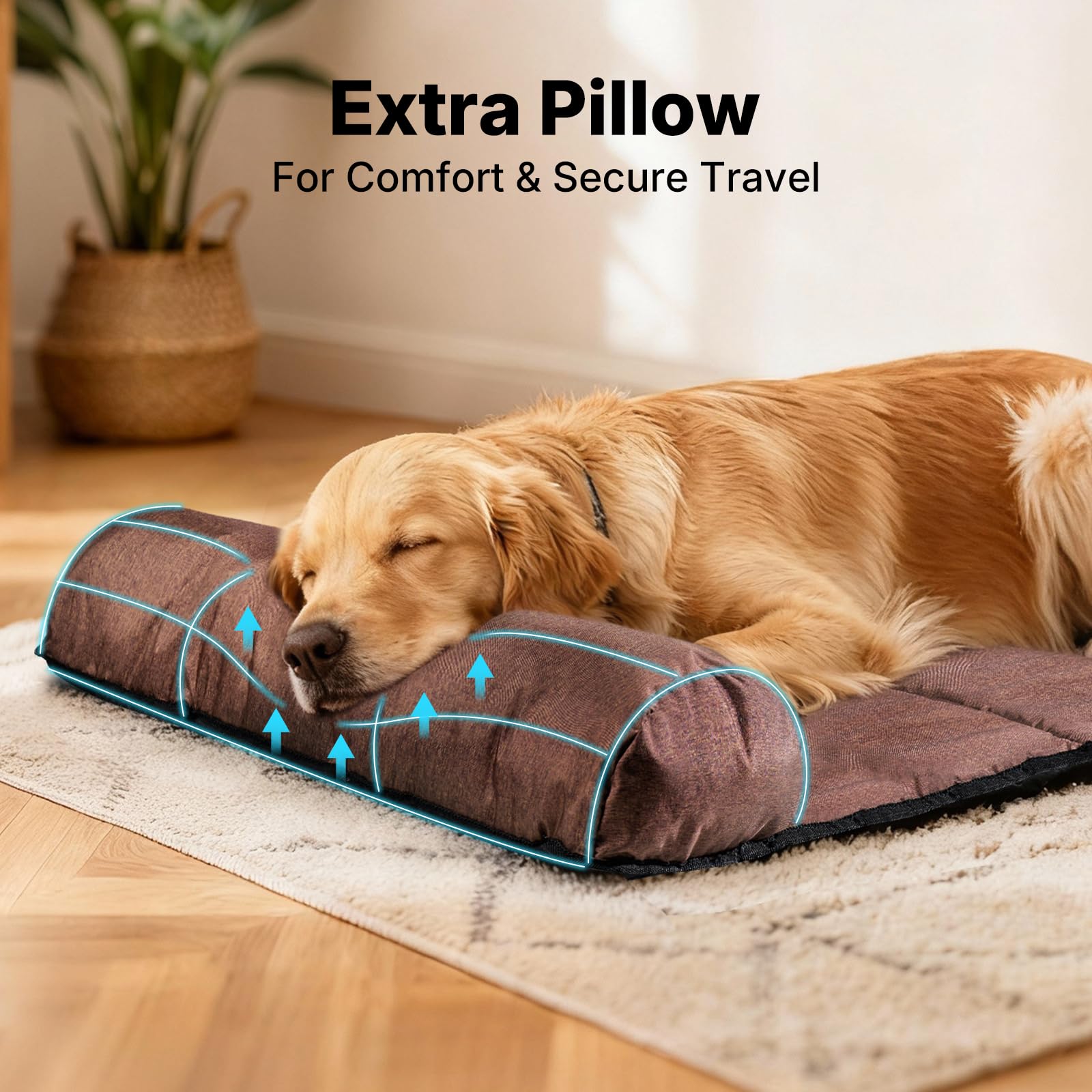 Cama Veehoo con bordes acolchados y apoyo cómodo para viajes en coche.