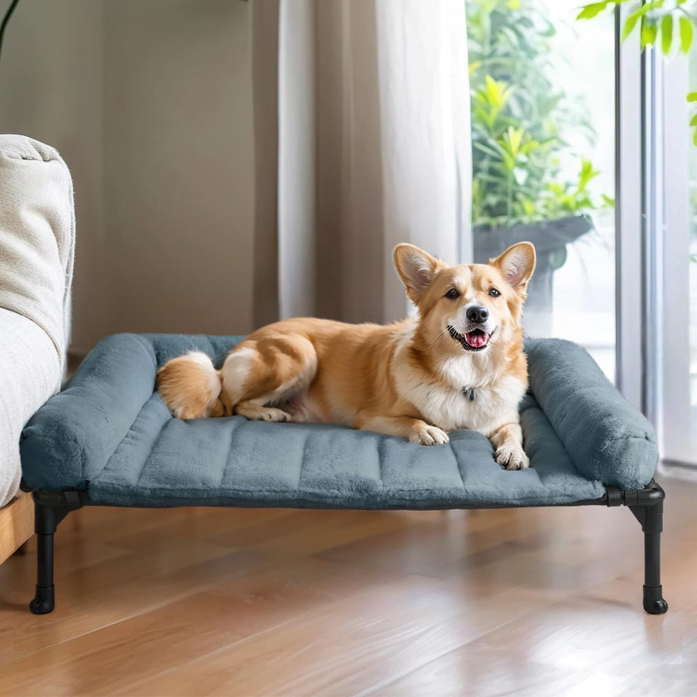 Veehoo cama perro elevada ortopedica, vista general de marco estable y superficie suave