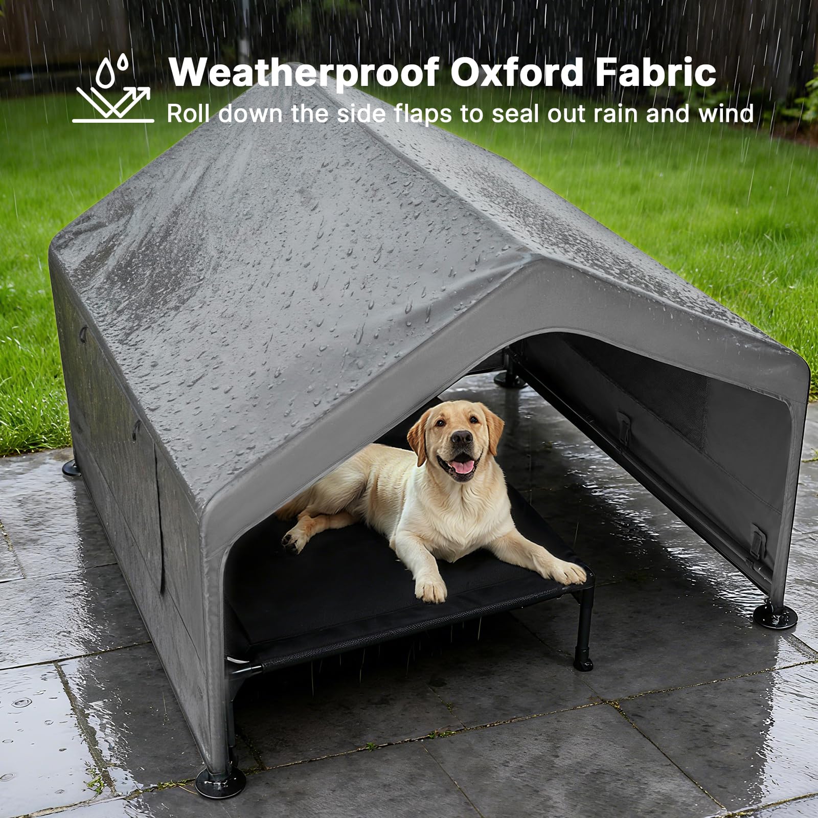 Veehoo-casa-perro-exterior-resistente-lluvia protege contra climas adversos.