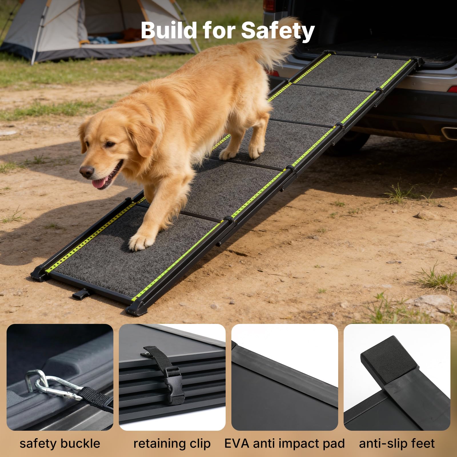 Uso interior y exterior con la rampa Veehoo para perros.