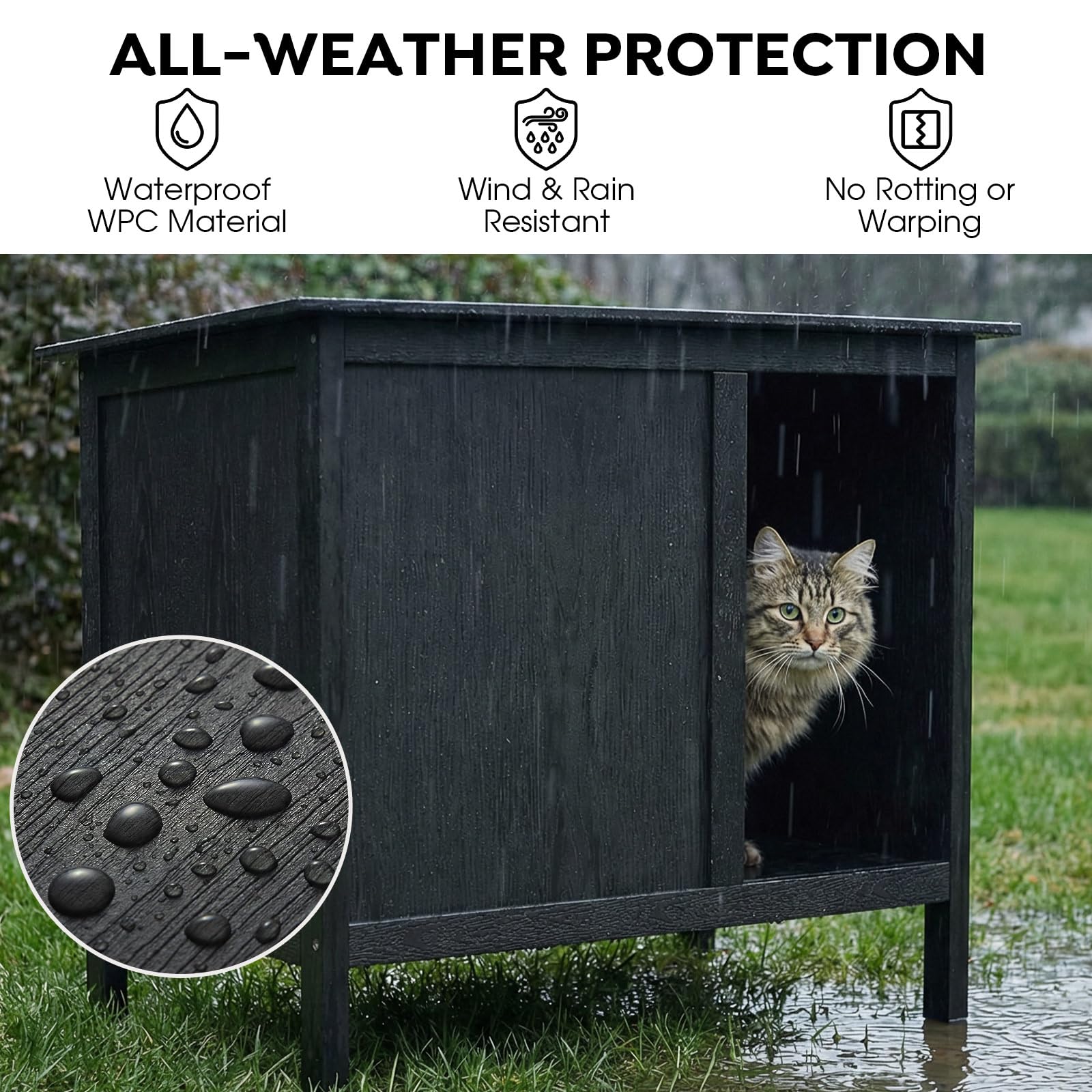 Veehoo refugio gato exterior resistente, refugio seguro para gatos al aire libre.
