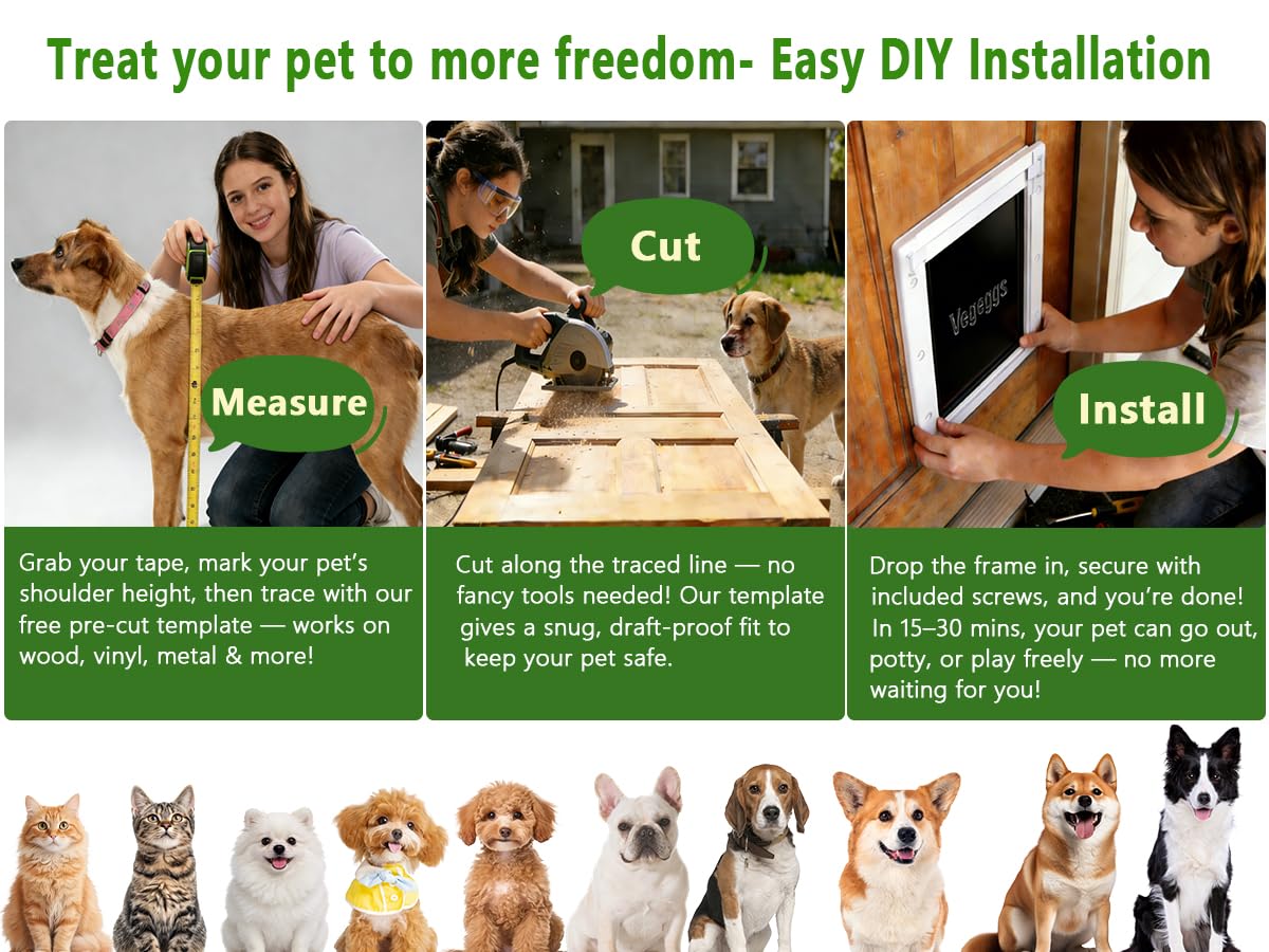 Vegeggs puerta para perros: materiales duraderos y superficie segura para mascotas.