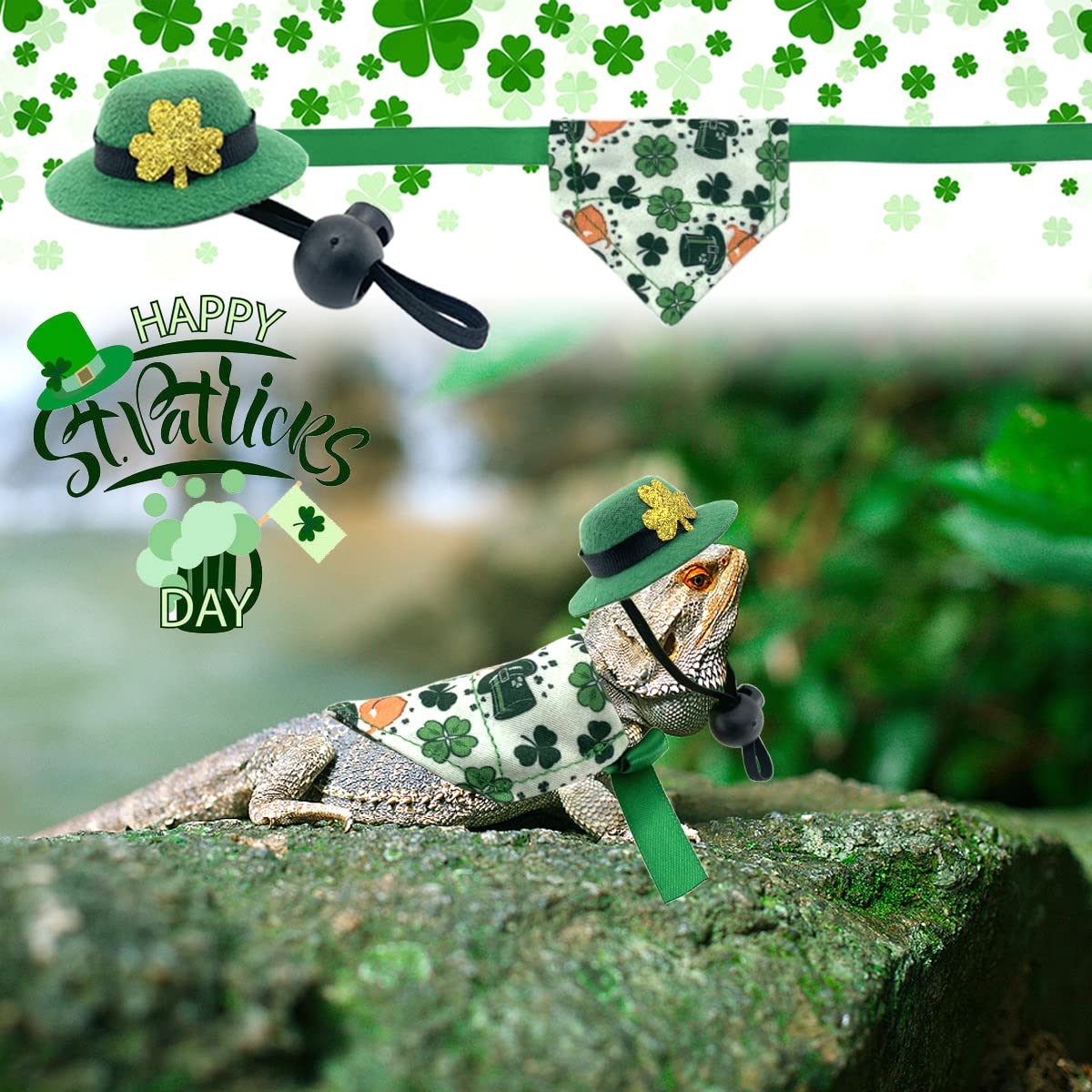 Vehomy gorro verde para lagarto con hebilla, añade estilo festivo ligero.