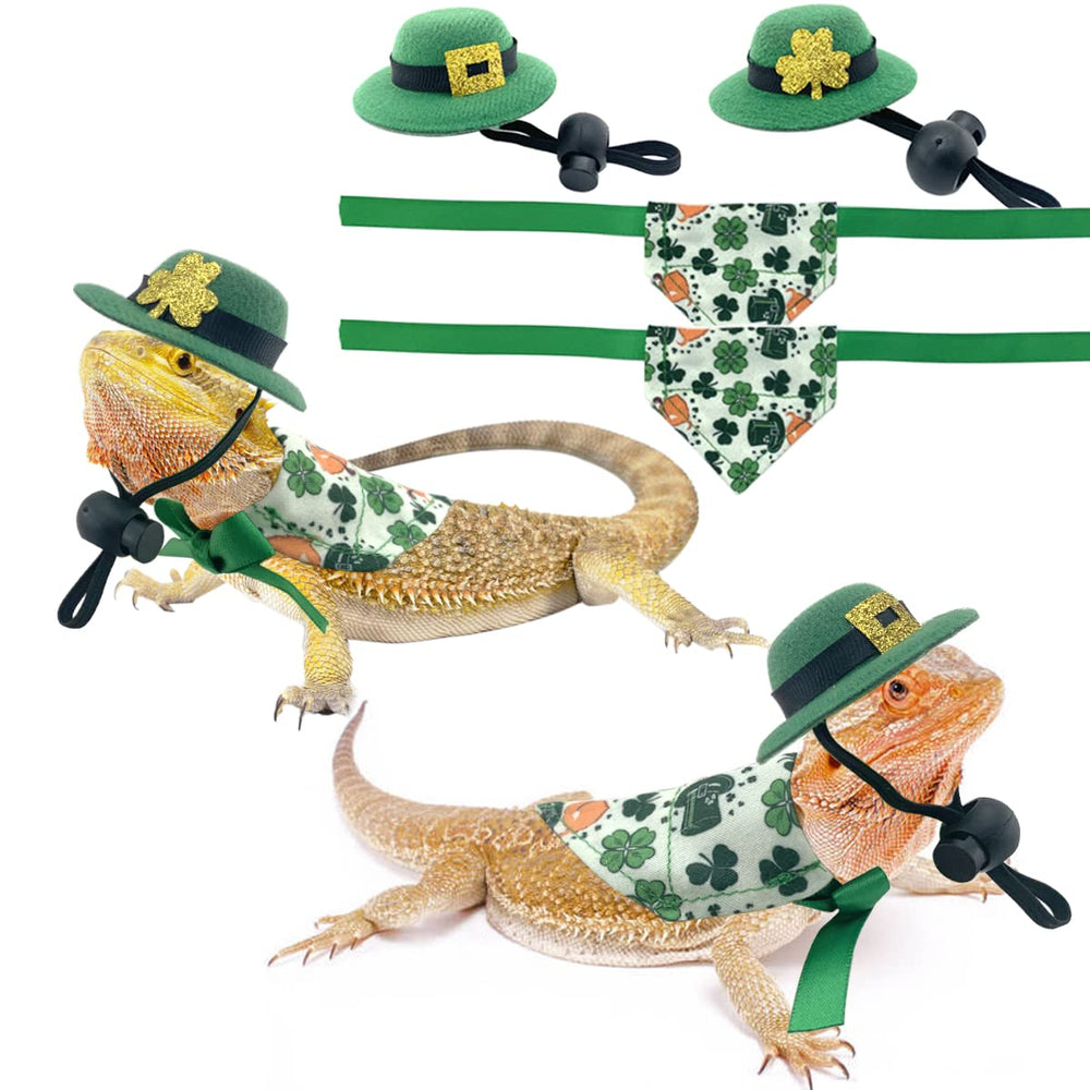 Vehomy gorro verde para lagarto con trébol, ideal para fiestas temáticas.