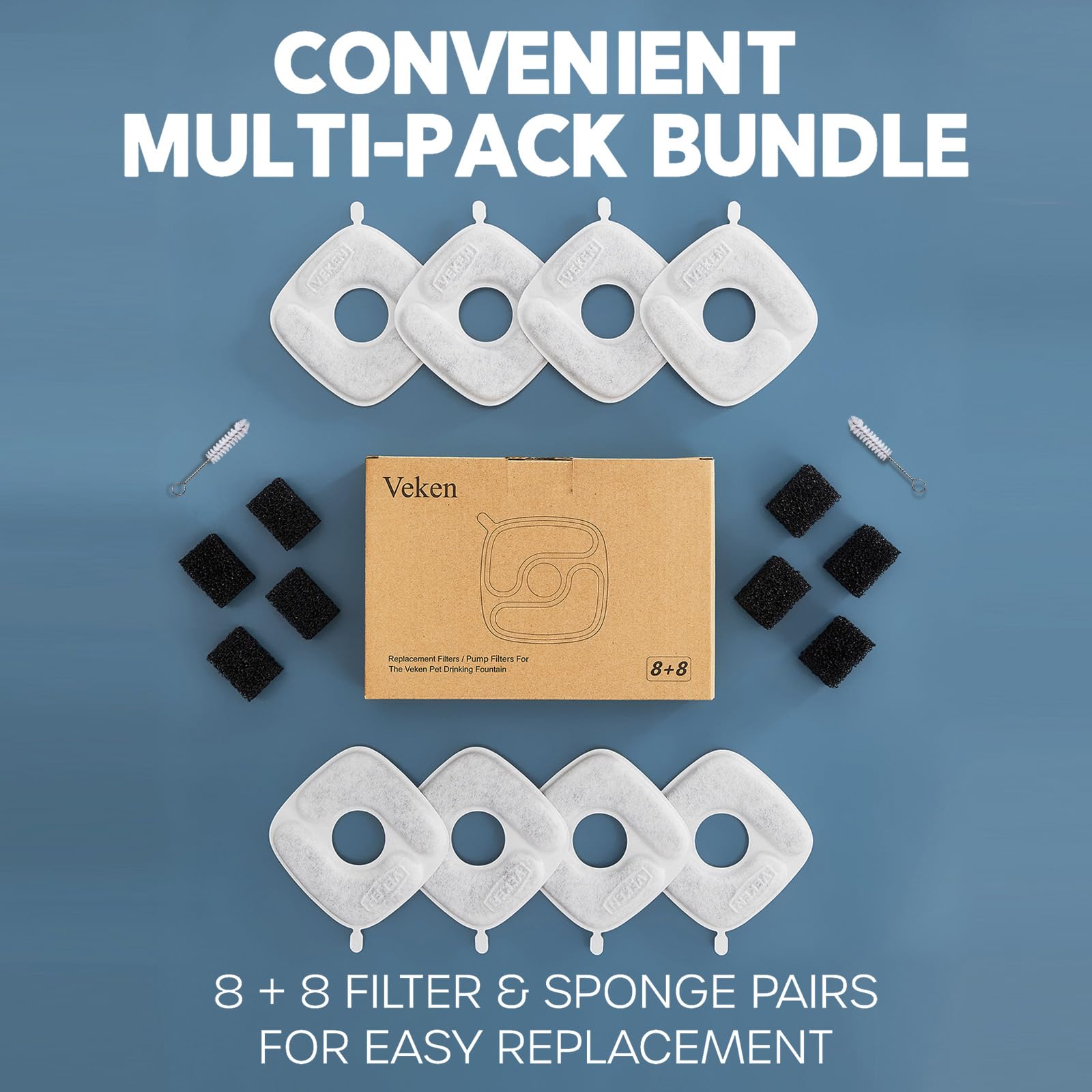 Conjunto completo Veken: filtros y esponjas para bebederos de gatos