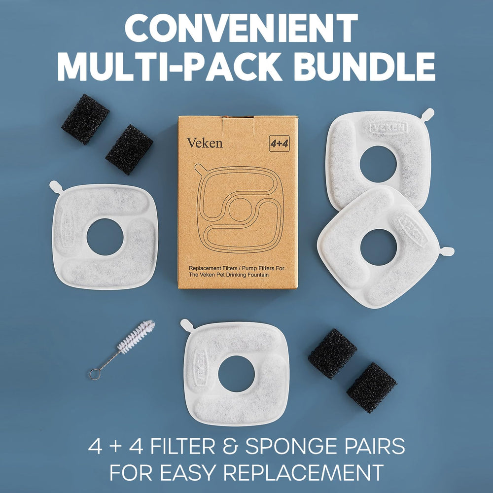 Ensemble filtre-éponges complet Veken 4+4: entretien facile et eau fraîche.