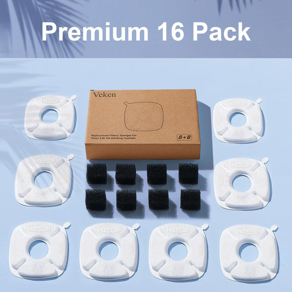 Ensemble filtre et eponges fontaine chat Veken 8 pack entretien simplifie.