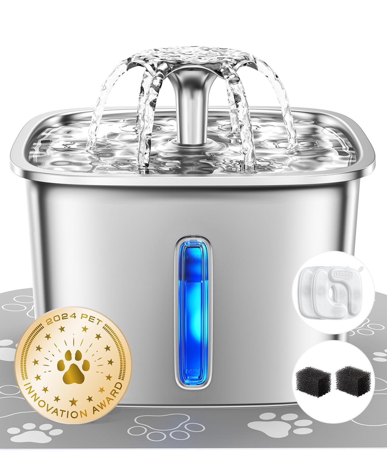 Fuente Veken para gatos en acero inoxidable 95oz mantiene agua limpia y segura