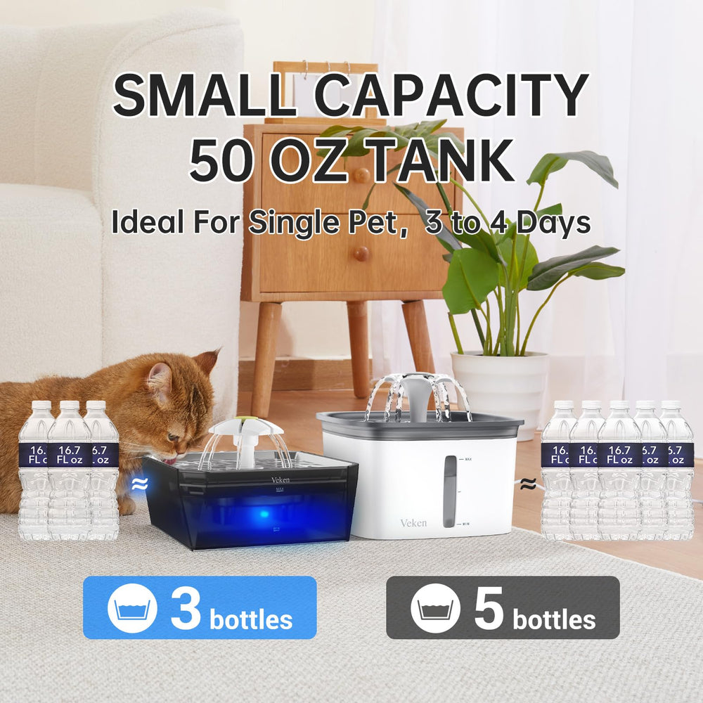 Veken tanque transparente con visión 360° del nivel de agua.