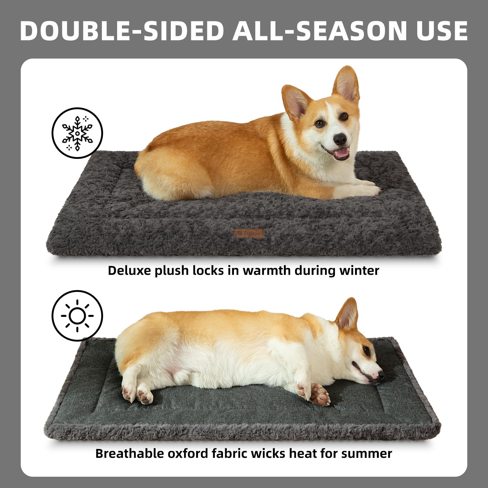 VERABE Cama para Perro 47x29 espuma de alta densidad con bordes reforzados.