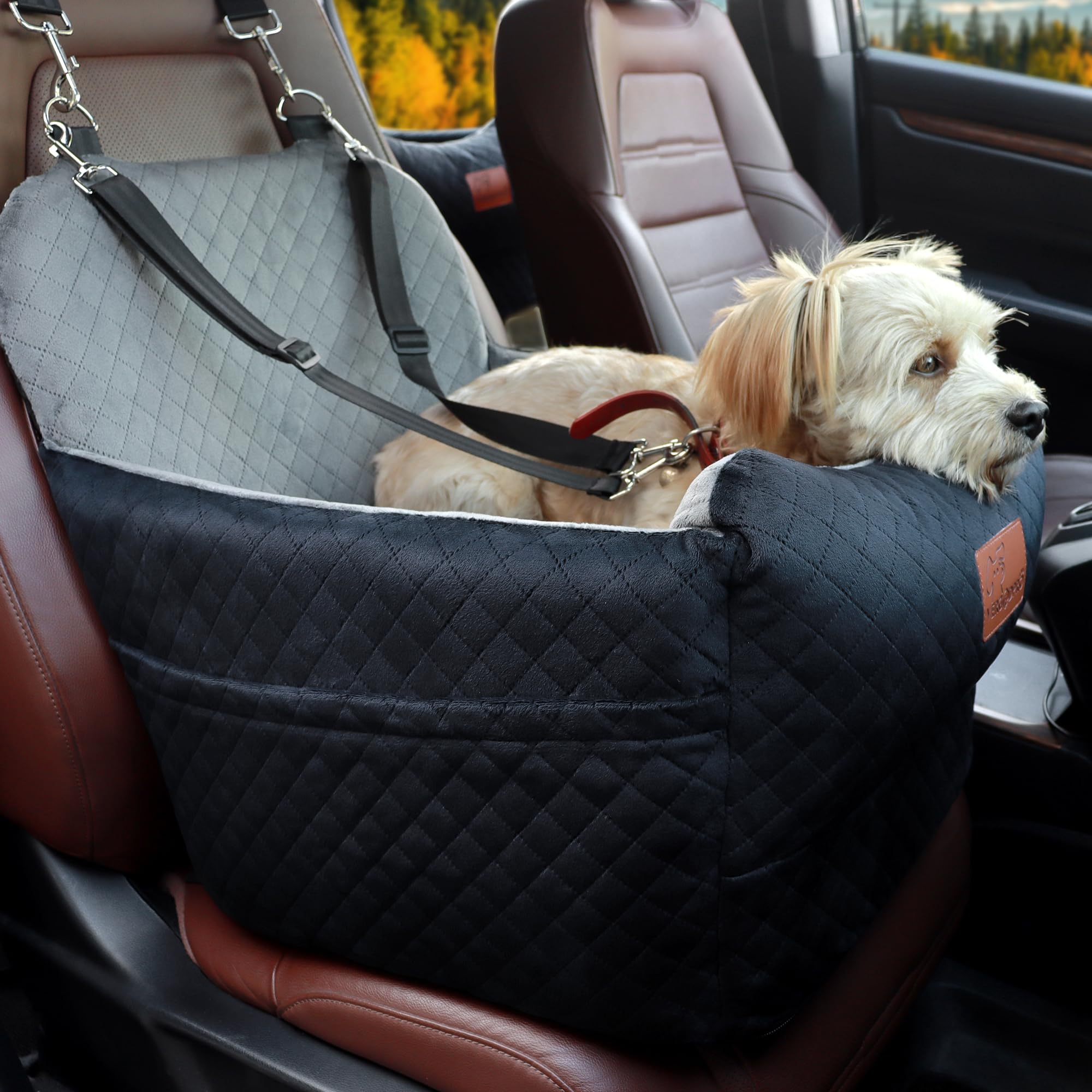 VERGODPRO asiento elevador para perros pequeños, soporte cómodo y seguro para viajes cortos.