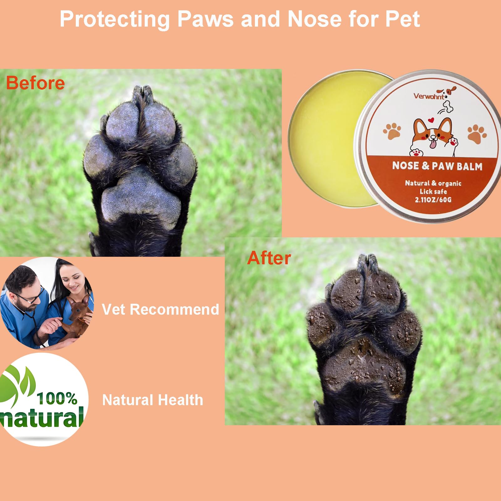 Verwohnt Bálsamo Patas y Nariz Perros, práctico para exteriores y paseos diarios.