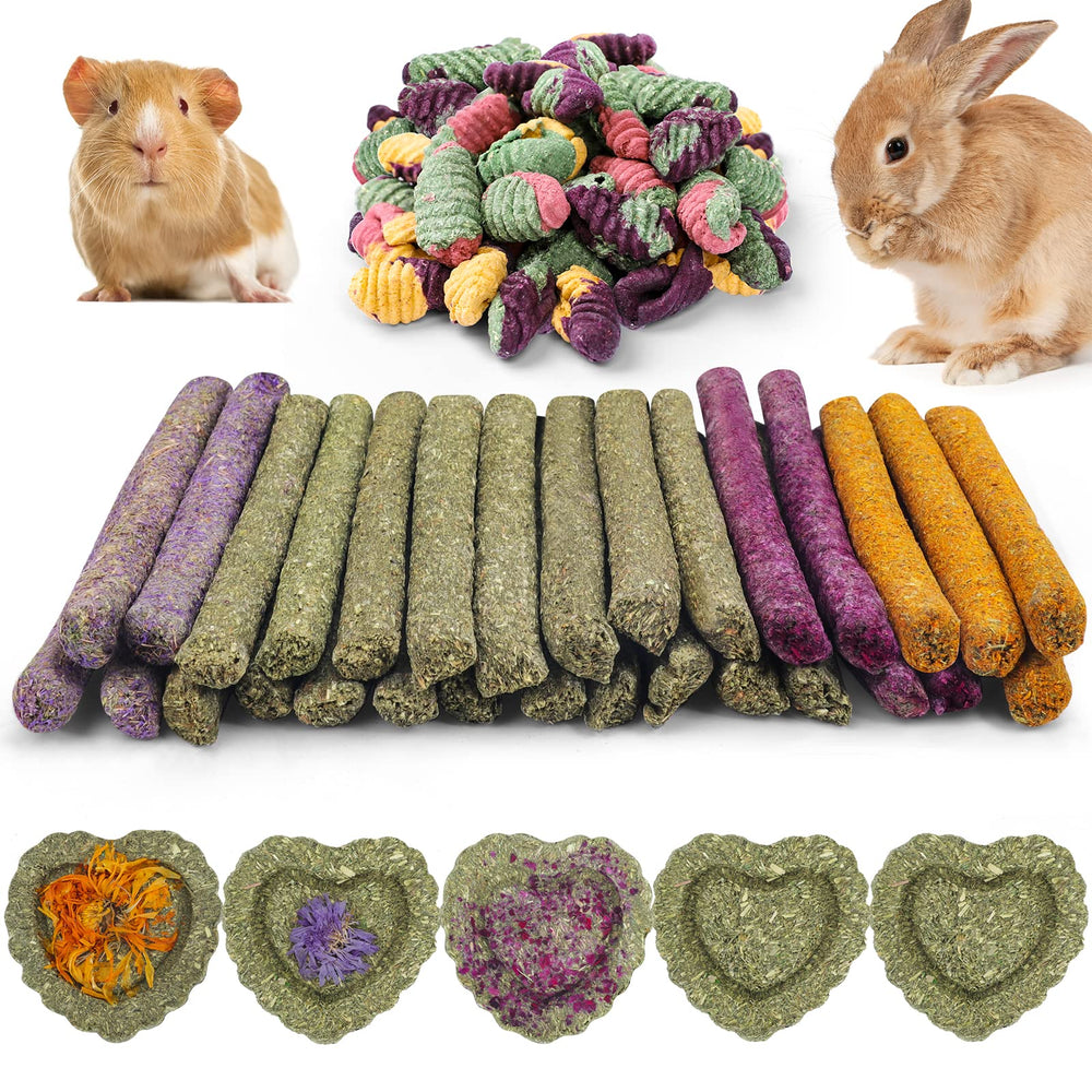 Conjunto Vespro: palitos de hierba rosa para conejo, sabor natural y soporte dental.