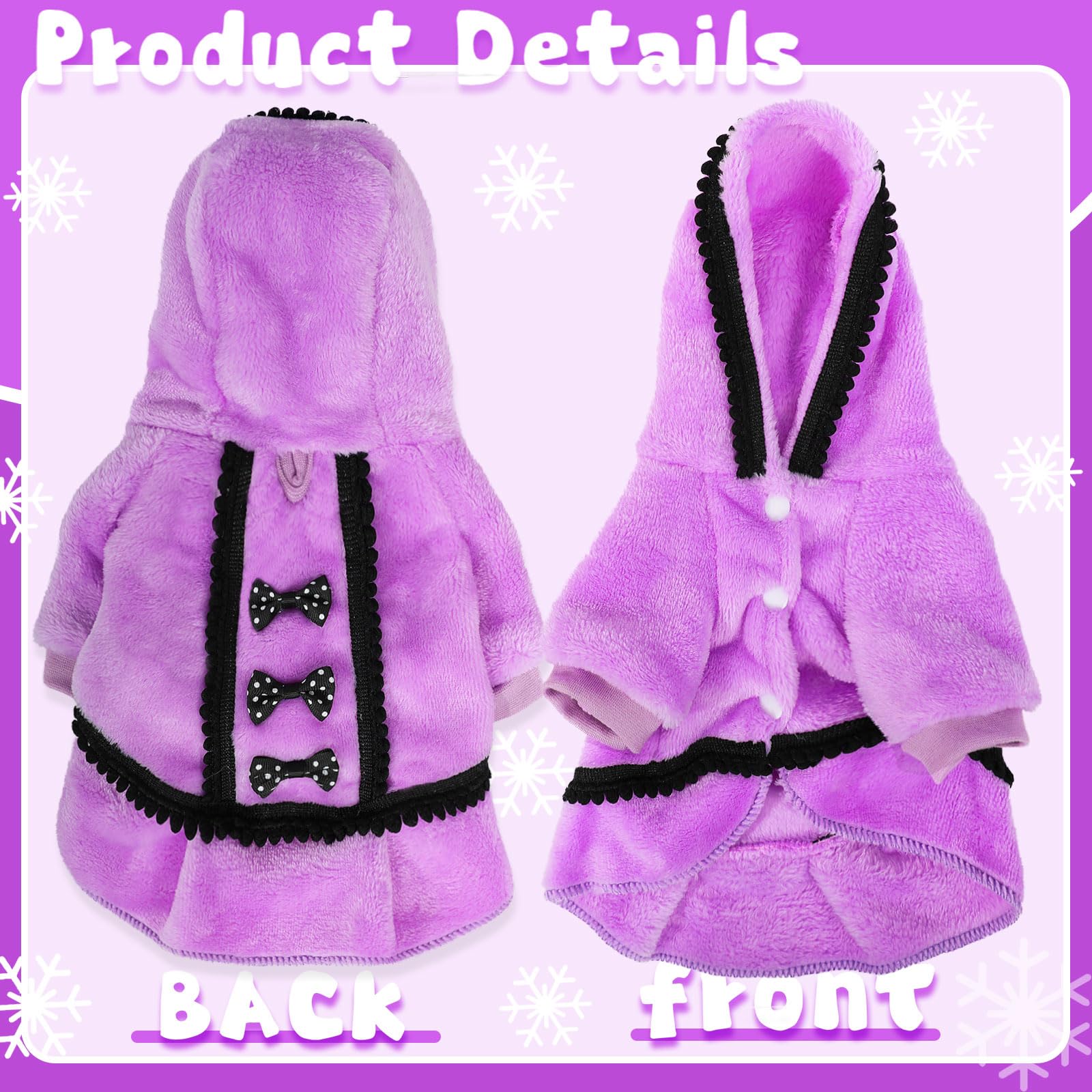 Vestido-invierno-para-perro-pequeno, fácil de poner y quitar gracias a su diseño.