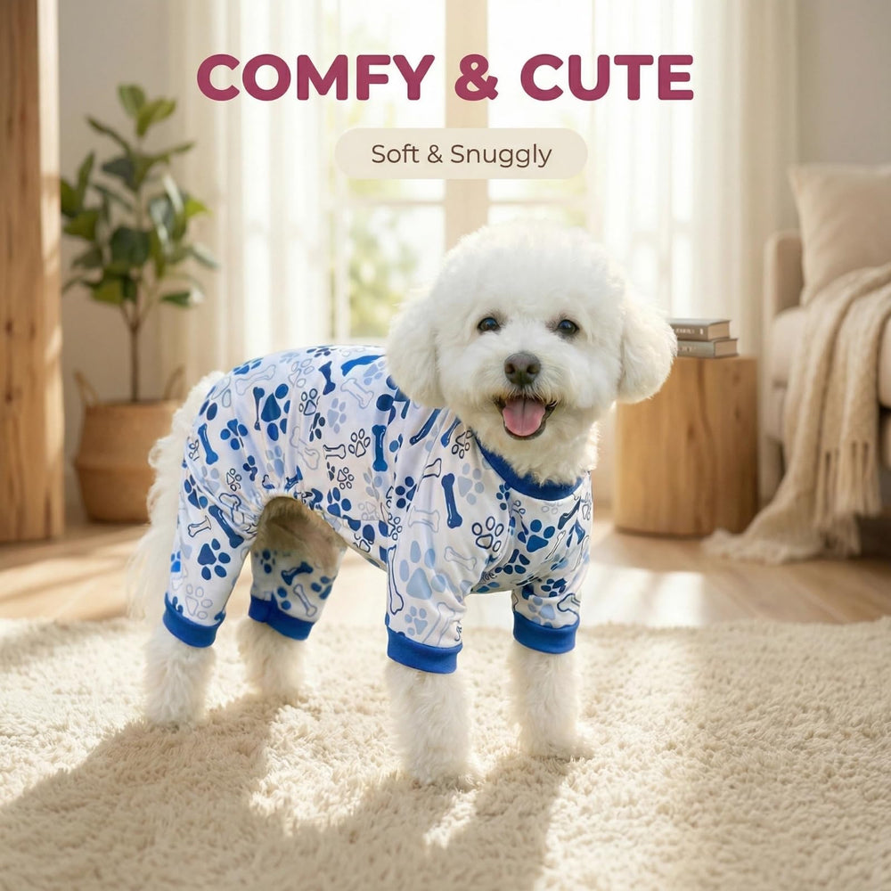 Vet-Approved pijama disponible en tallas para perros pequeños, medianos y grandes.