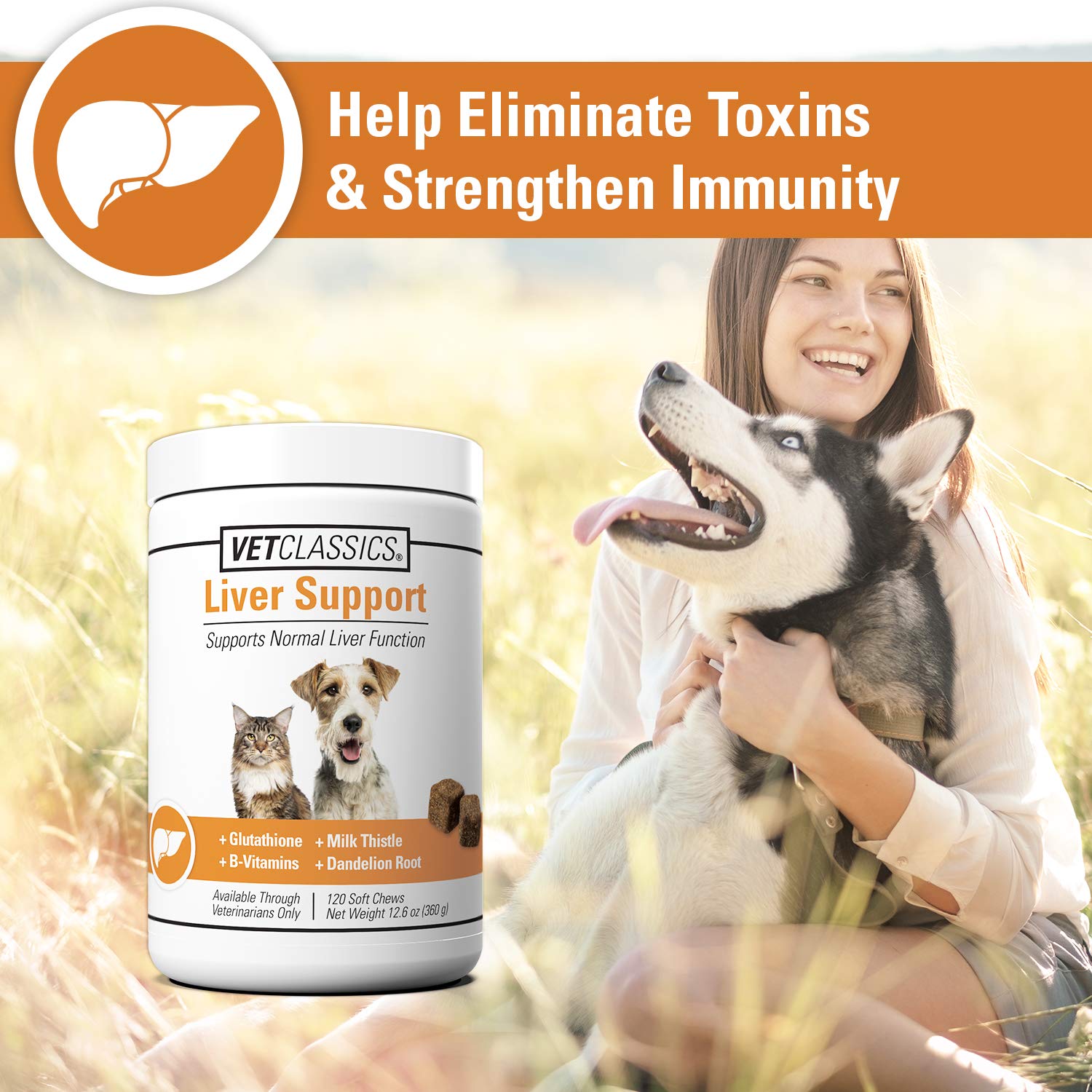 Pastillas masticables Vet Classics Liver Support para perros, fáciles de administrar.
