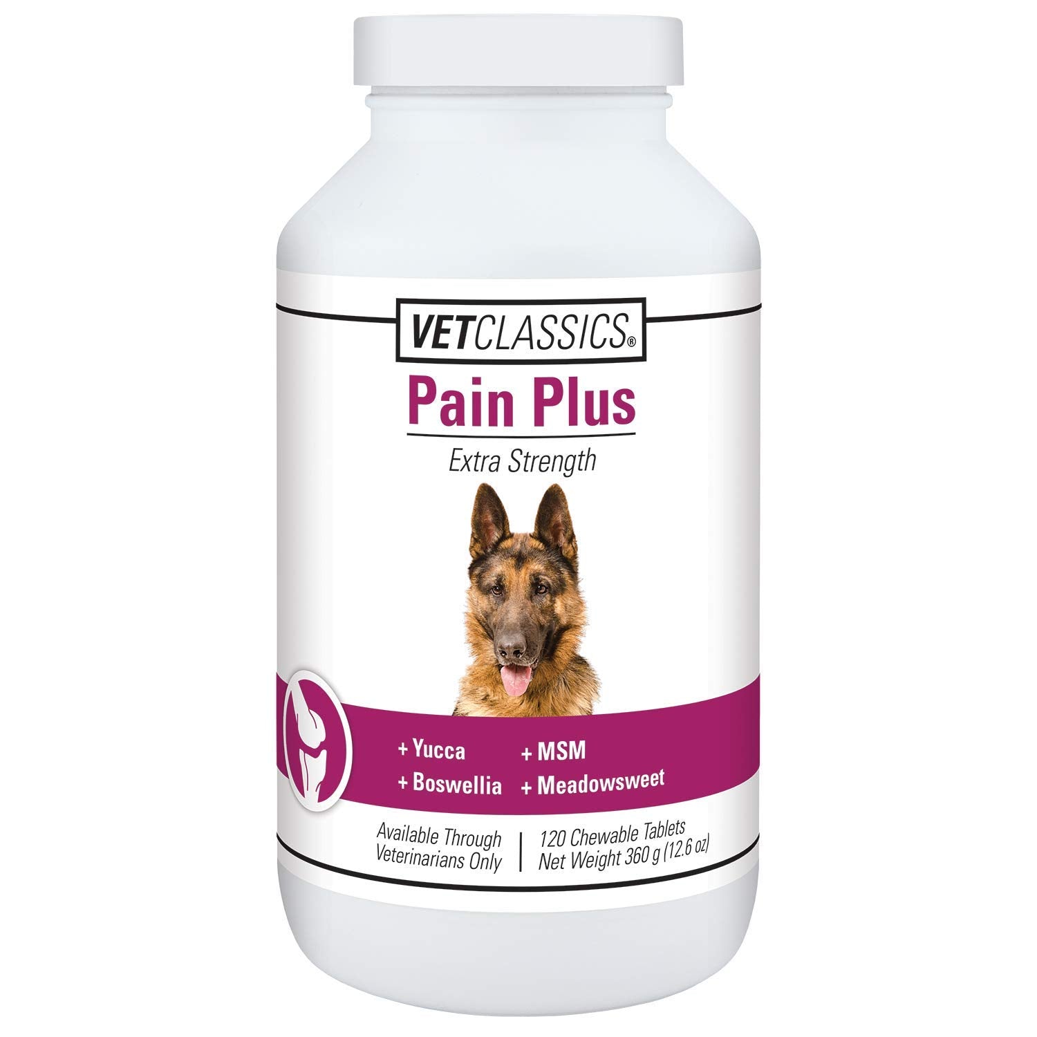 Vet Classics Pain Plus tabletas masticables para perros, posible alivio tras la actividad diaria.